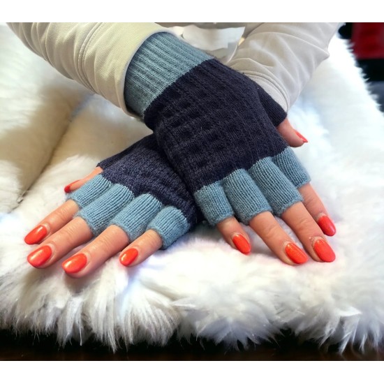 Jess & Lou GL230 Blue and Cornflower Cosy Open Finger Gloves