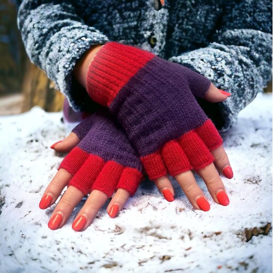 Jess & Lou GL2310 Purple and Red Cosy Open Finger Gloves