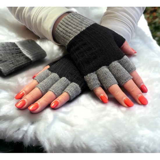 Jess & Lou GL236 Black and Grey Cosy Open Finger Gloves