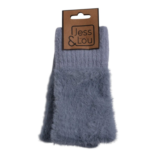 Jess & Lou GL312 Blue Fluffy Knit Fingerless Gloves