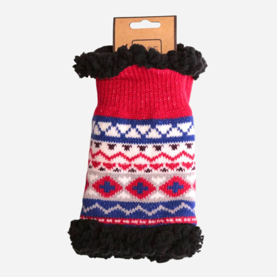 Jess & Lou GL373 Red Nordic Fur Lined Fingerless Gloves