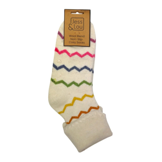 Jess & Lou RS100 Cream Zig-Zag Non-Slip Cosy Socks