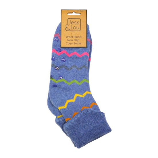 Jess & Lou RS102 Blue Zig-Zag Non-Slip Cosy Socks