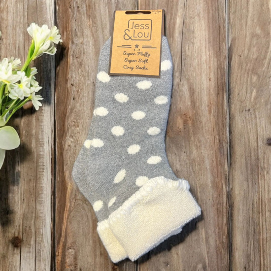 Jess & Lou SL154 Grey Cuff Spots Cosy Socks