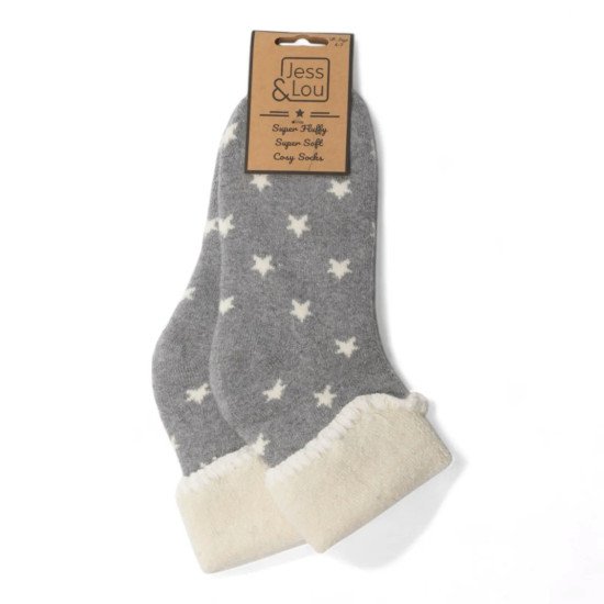 Jess & Lou SL164 Grey Star Cosy Cuff Socks