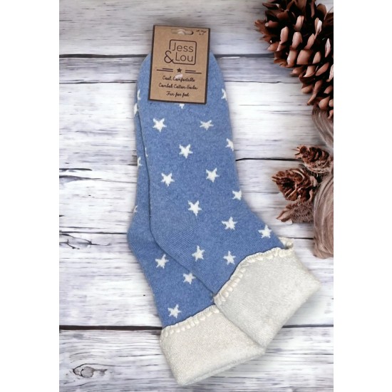 Jess & Lou SL167 Super Star Super Cosy Cuff Socks - Blue