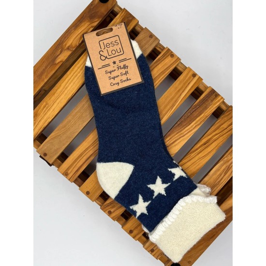 Jess & Lou SL180 Shining Star Super Cosy Cuff Socks - Navy