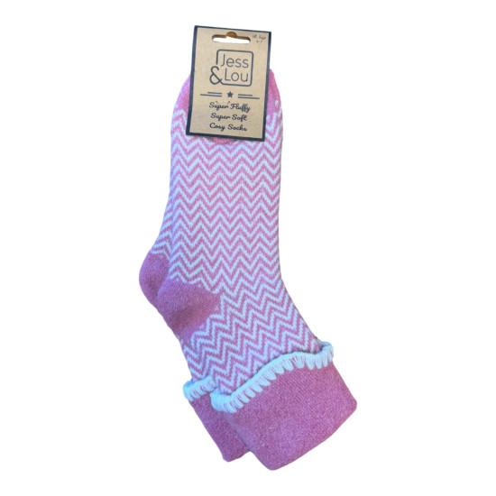 Jess & Lou SL1910 Pink Cuff Herringbone Cosy Socks