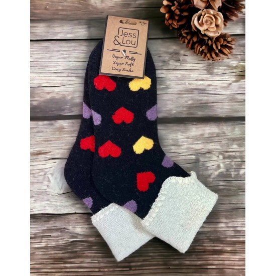 Jess & Lou SL2213 Black Love Heart Cosy Cuff Socks