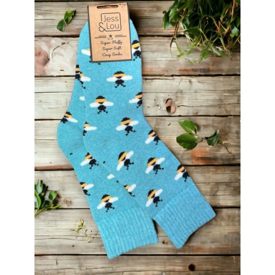 Jess & Lou SL327 Busy Bee Ribbed Teal Socks