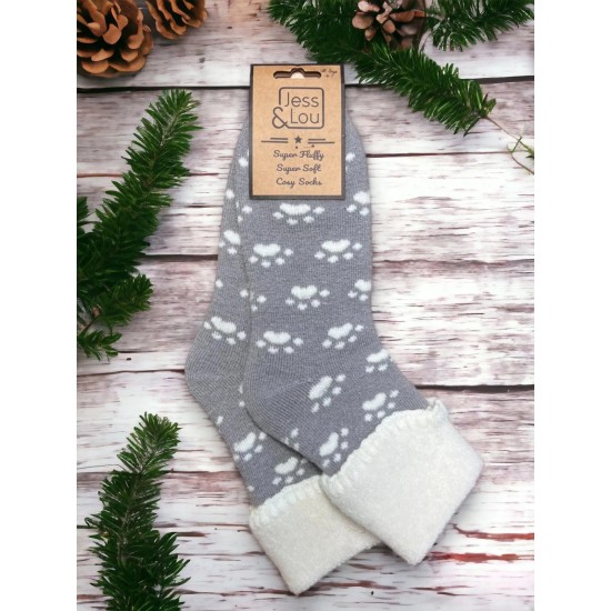 Jess & Lou SL404 Grey Perfect Paws Super Cosy Cuff Socks