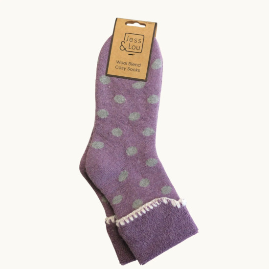 Jess & Lou SL519 Lavender Cuff Spots Cosy Socks