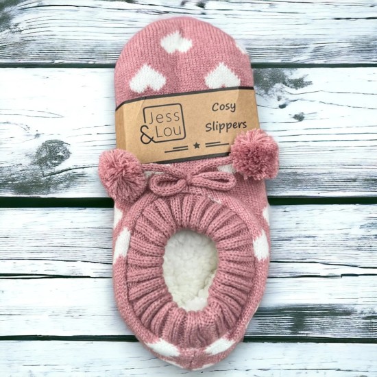 Jess & Lou SL621 Pink Happy Hearts Super Cosy Slipper Socks