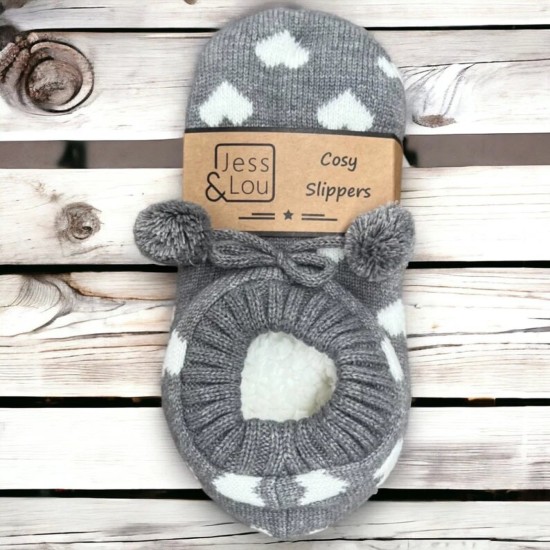 Jess & Lou SL624 Grey Happy Hearts Super Cosy Slipper Socks