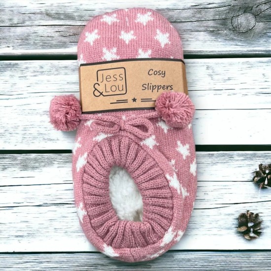Jess & Lou SL641 Pink Shining Stars Super Cosy Slippers