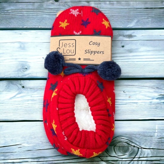 Jess & Lou SL6412 Red Shining Stars Super Cosy Slippers