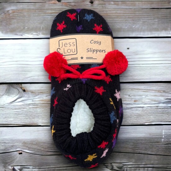 Jess & Lou SL6413 Black Shining Stars Super Cosy Slippers