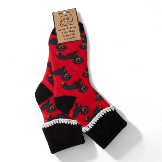 Jess & Lou SL706 Dachshunds Red Super Cosy Cuff Socks