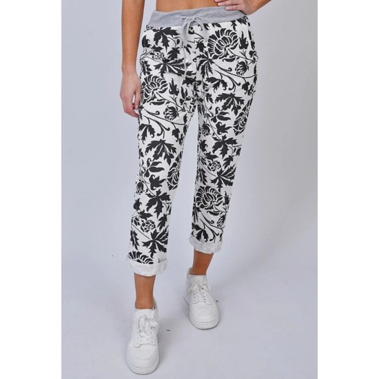 Jessie 3/4 Trousers - Leaf Print Black