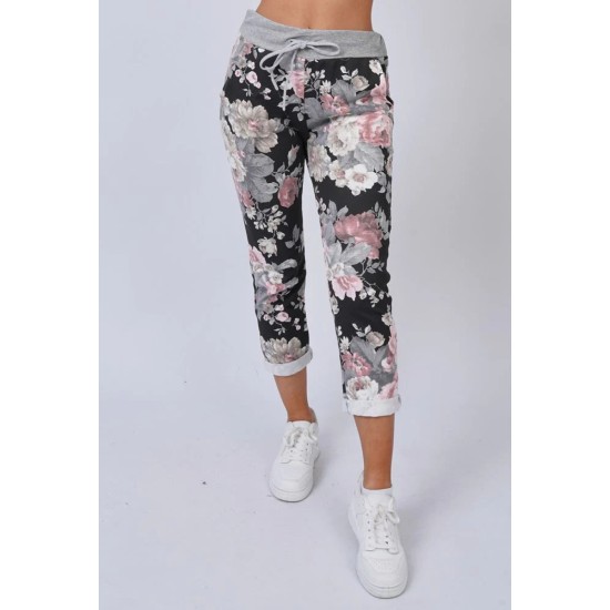 Jessie 3/4 Trousers - Multi Rose Black