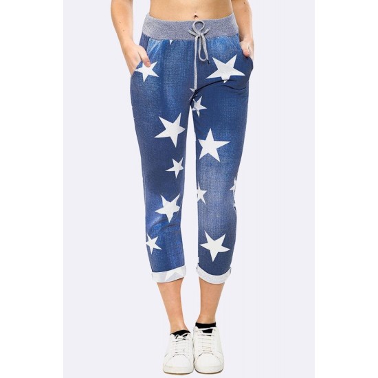 Jessie 3/4 Trousers - Star Print Dark Denim