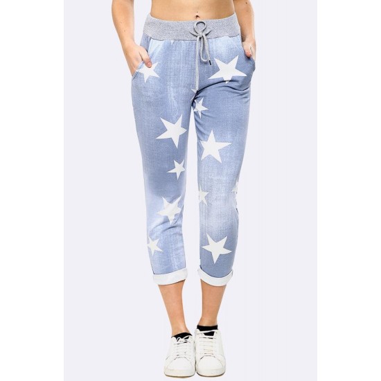 Jessie 3/4 Trousers - Star Print Light Denim