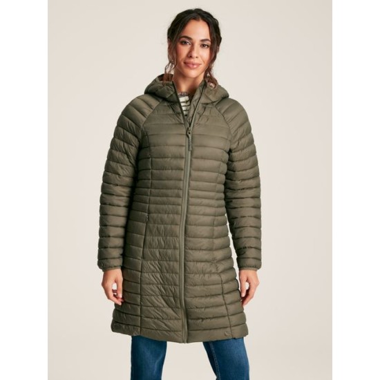 Joules Bramley Khaki Green S/Proof Long Packable Padded Jacket
