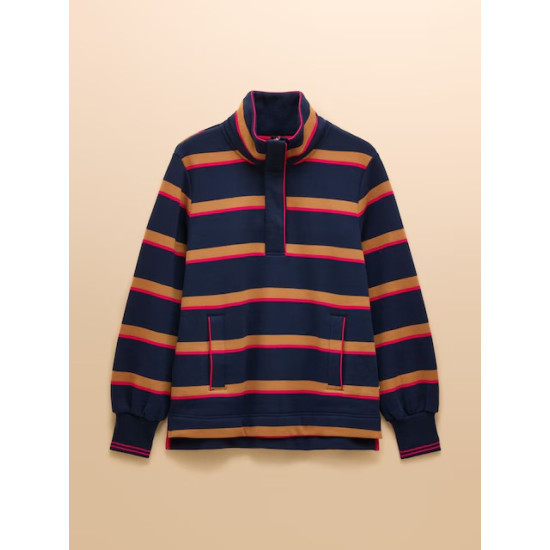 Joules Burnham Navy/Tan Stripe Quarter Zip Sweatshirt