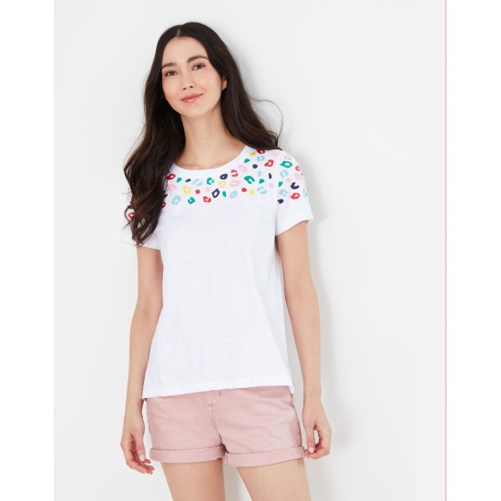 Joules Carley Embroidered Classic Crew T-Shirt - Leopard Border