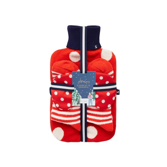 Joules Cosydale Hotwater Bottle, Sock & Eyemask Set - Red Spot