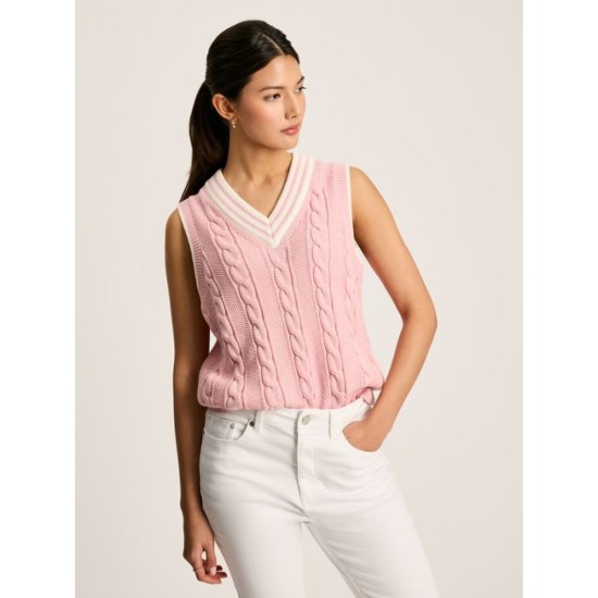 Joules Deuce Pink Cable Knitted V-Neck Vest
