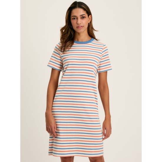 Joules Eden Coral/Blue Jersey T-Shirt Dress