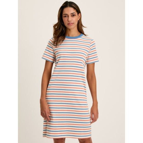 Joules Eden Coral/Blue Jersey T-Shirt Dress