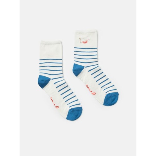 Joules Embroidered Blue/White Ankle Socks
