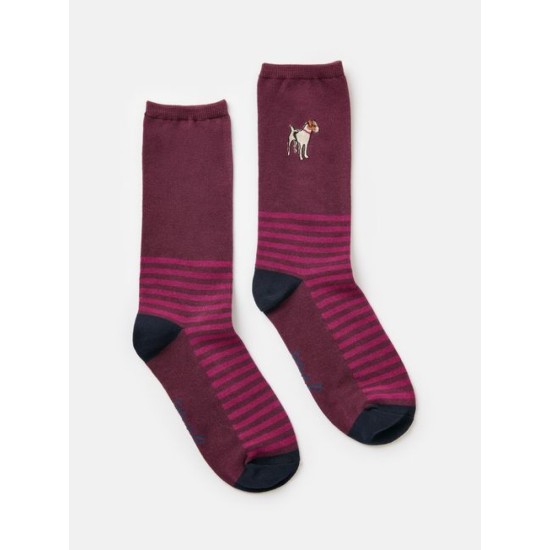 Joules Embroidered Purple Dog Socks