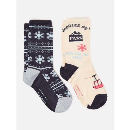 Joules Everyday Cream/Navy Women's 2 Pack Socks