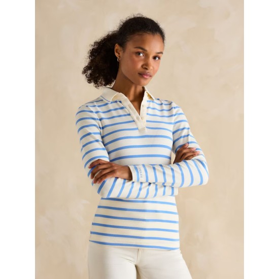 Joules Fairfield Blue Striped Long Sleeve Ribbed Polo Shirt