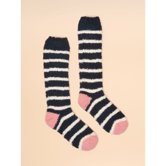 Joules Fluffy Navy Stripe Fluffy Socks