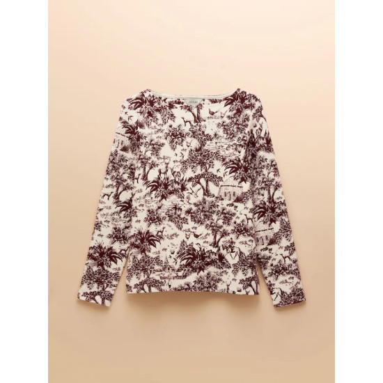 Joules Harbour Burgundy Toile de Jouy Printed Top
