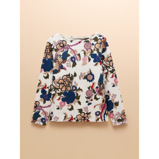 Joules Harbour Cream Bird Floral Boat Neck Printed Top
