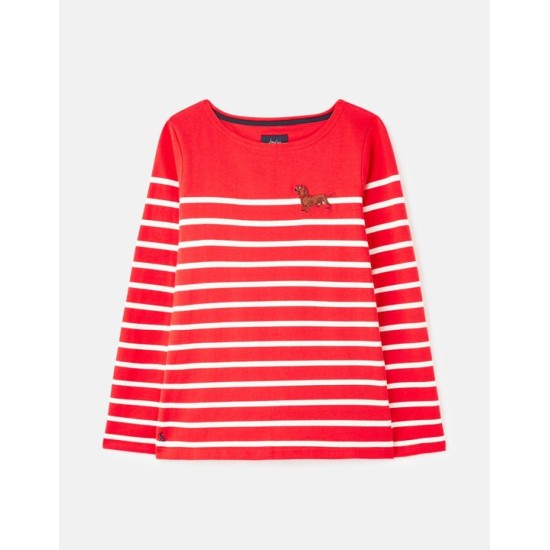 Joules Harbour Embroidered Long Sleeve Jersey Top - Red Dachshund
