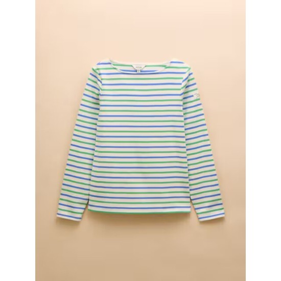 Joules Harbour Green Blue Striped Boat Neck Breton Top