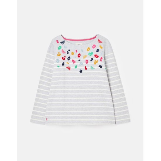 Joules Harbour Luxe Long Sleeve Jersey Top - Grey Leopard