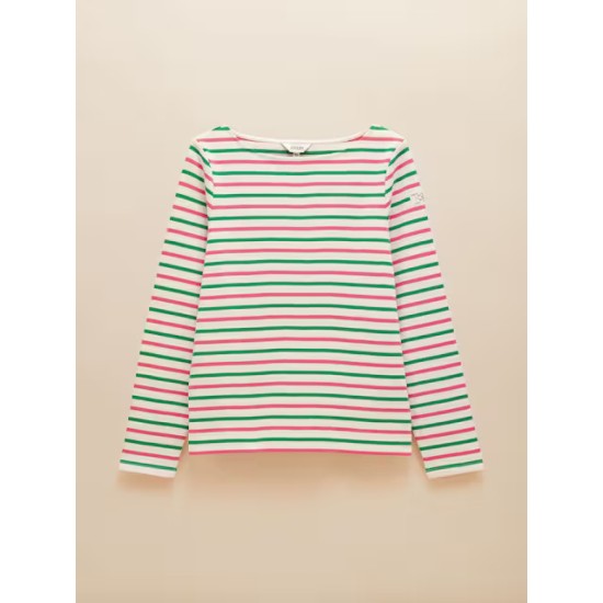 Joules Harbour Pink & Green Striped Boat Neck Breton Top