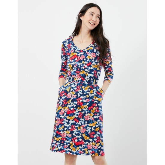 Joules Jade Print Easy Jersey Dress - Blue Floral