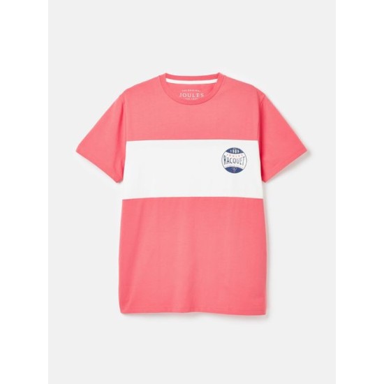 Joules Men's Denton Pink Colourblock Jersey Crew Neck T-Shirt