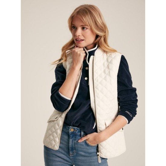 Joules Minx White Showerproof Diamond Quilted Gilet