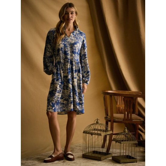 Joules Petunia Blue/Neutral Frill Neck Dress