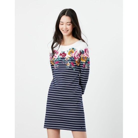 Joules Riviera 3/4 Sleeve Jersey Dress - Navy Floral Border