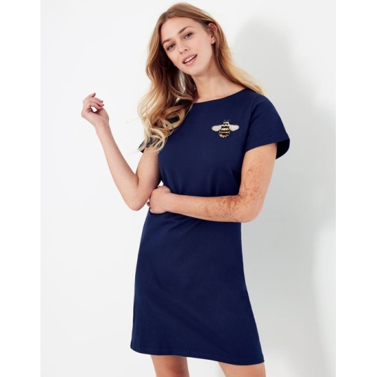 Joules Riviera Embroidered Short Sleeve Dress - French Navy